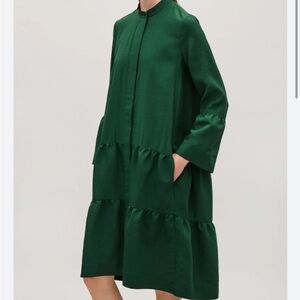 Green COS dress long sleeves midi length modest
